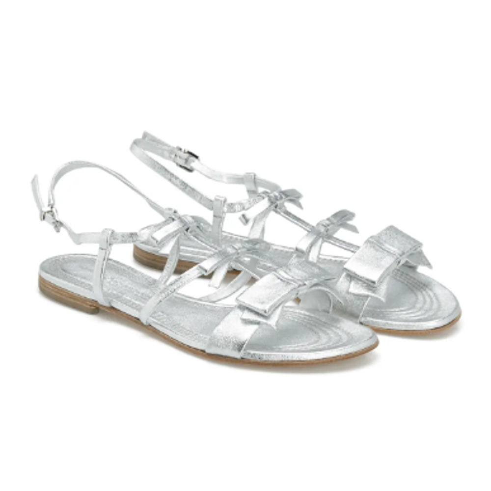 Kennel & Schmenger Elle Flat Strappy Sandals Metallic Silver Leather Womens 4.5